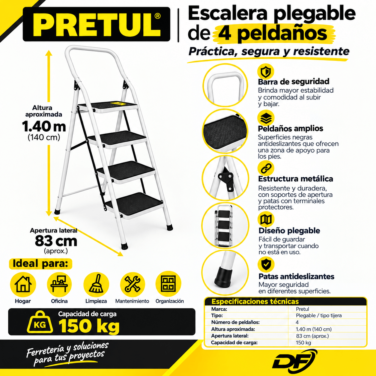 ESCALERA PLEGABLE PRETUL 4 PELDAÑOS - Imagen 2